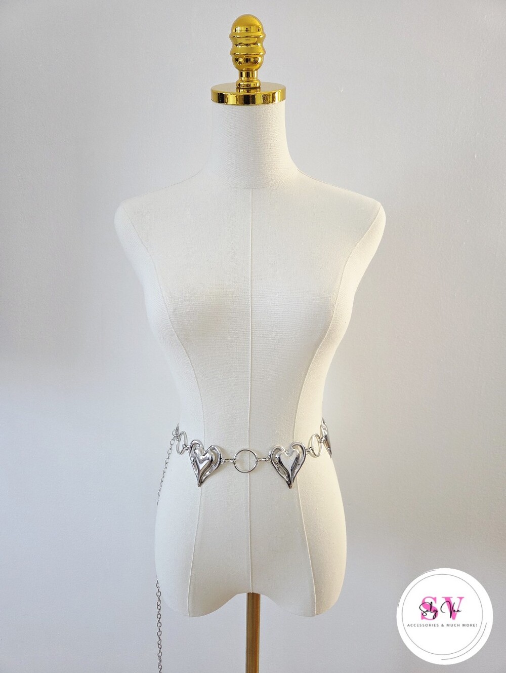 Silver-tone heart link chain belt